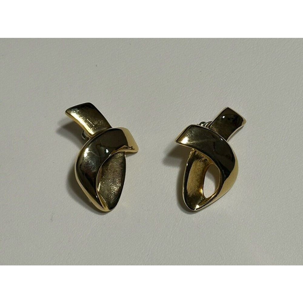 Vintage Carolee 90s Gold Toned Pierced Ribbon Twist Earrings